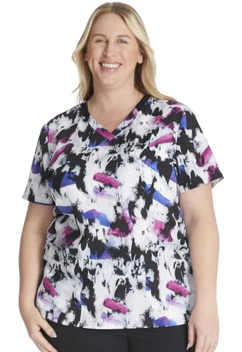 Dickies EDS Women Scrubs Top V-Neck Print Plus Size DK876, 5XL, Street Art