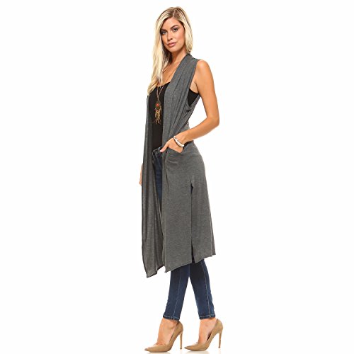 Isaac Liev Women's Long Open Front Cardigan Vest with Pockets and Side Slit