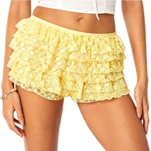 Image of NUFIWI Women Lolita Bloomers Ruffle Shorts Lace Cute Pumpkin Pants Sexy Boyshorts Layered Y2k Mini Shorts Pettipants