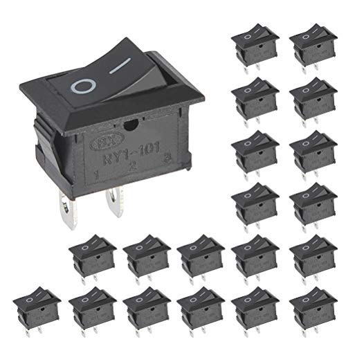 Rpi shop - Mini Rocker Switch 6A 250V 2 Terminal On - Off Switches, SPST, Color : Black - Pack Of 5 Pcs