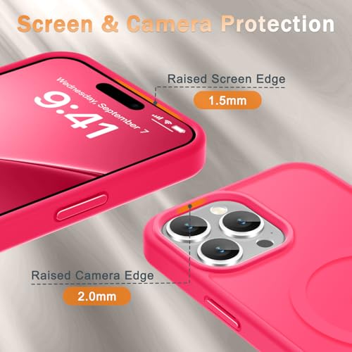 Image of YENAPOON for iPhone 14 Pro Max Case, Matte Magnetic Phone Cover [with 1 Screen Protector] [Support for MagSafe] [Shockproof Military Grade Protection] Translucent Frosted Back, Hot Pink