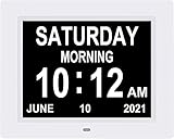 8 INCH Digital Calendar Day Clocks with 3 Medication Reminders Large Display Bold Non-Abbreviated Day Date Time Dementia Clock for Seniors with Memory Loss Vision Impaired (White)