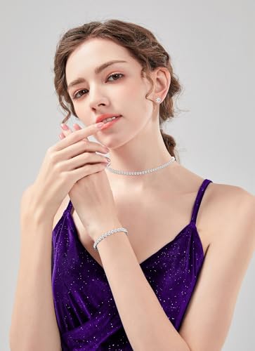 Image of GZWHD Wedding Jewelry Sets for Bride Bridesmaid Women Cubic Zirconia Necklace Earrings Bracelet Set Gift for Mother Friend Wife Daughter Sister Party Prom Jewelry