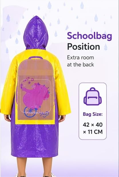Image of CubsDen Kids Waterproof Raincoat for Boys & Girls | Full-Length Hooded Rain Coat | Lightweight Durable School Rainwear | Bright Color Outdoor Rain Jacket for Children