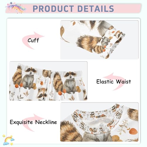 senya Raccoon Autumn Leaves Pajamas Set Long Sleeve Soft Cotton Sleepwear 2 Piece4