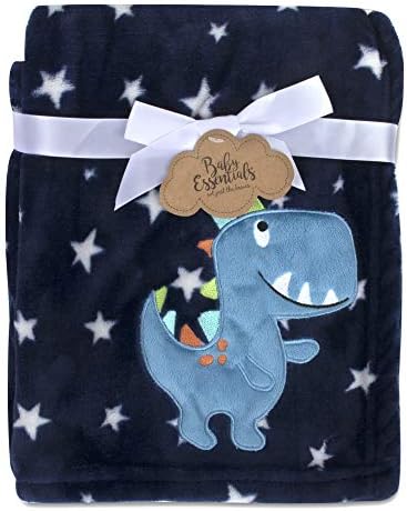 Plush Fleece Throw and Receiving Baby Blankets for Boys and Girls 30x40 (Blue Dino)