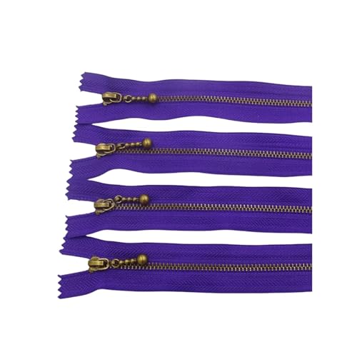 10pcs 8-20inch Round Bead Modeling Copper Zipper Metal Zipper for Sewing DIY Handbag Bag Craft Color(Dark Purple,50CM)
