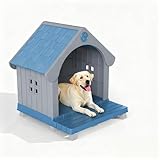 VIXZEN Large Dog House Outdoor, Plastic Weatherproof Dog House Outdoor with Elevated Floor Open Front Easy Clean & Assemble Dog Houses for Large Dogs Outside (Blue Gray)
