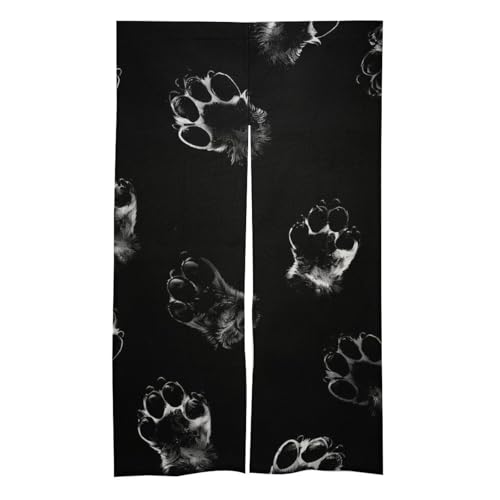 Animal Paw Prints Noren Doorway Split Shower Curtain Long Type Window Treatment for Privacy Partition Divider