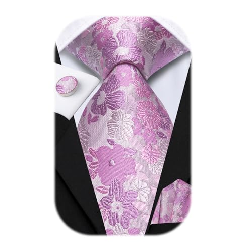 Image of Hi-Tie 70 inches Ties for Men Silk Extra Long Necktie and Pocket Square Cufflinks Set Men Big and Tall Tie Business