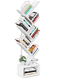 Coleshome Bücherregal im Baumform, Standregal mit 6 Ebenen, Bücherregal Holz Geeignet für Wohnzimmer und Schlafzimmer, Weiß
