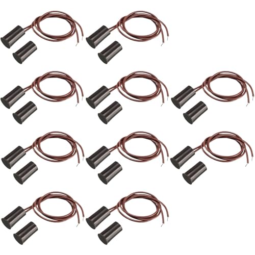 Lot de 10 paires de capteurs de contact de porte, interrupteur magnétique filaire NC encastré magnétique pour fenêtre cachée pour contrôle de la lumière et système de porte automatique (marron)