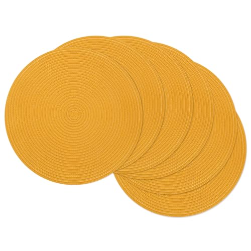 Image of SHACOS 15 inch Round Braided Placemats Set of 6 Non Slip Washable Kitchen Table Place Mats Cotton Polyester Heat Resistant Table Mats for Home Wedding Dinner Party Table Decor, Mustard Yellow