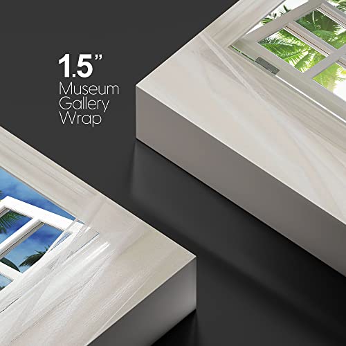 Wall26 Glimpse Into Beautiful Tropical Beach With Palm Trees Out Of Open Window - Canvas Art Wall Art - 24" X 36" #TOP3