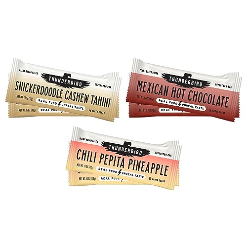 Image of Thunderbird Bars Energy Snack, Gluten-Free with Protein, Healthy Real Food, Vegan Paleo Non-GMO, No Added Sugar, Sweet Spicy Savory Variety Flavor Pack (6 Count, 2 of Each Flavor, 1.7 oz. Bars)