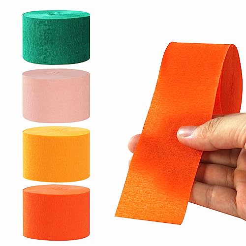 Image of Pink Orange Green Party-Decorations Streamers - 8 Rolls Little Cutie Baby Shower Crepe Tissue Paper Streamer,Spring Summer Fall Autumn Garland Decor,Wedding Bridal Shower Birthday Favors Panduola