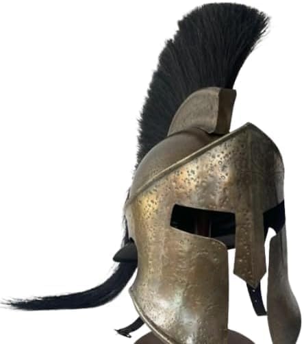 Helmet with Black Plume Antique Brass Roman Style Armour Vintage Greek Corinthian Warrior Helmet for Reenactment, Cosplay and Display