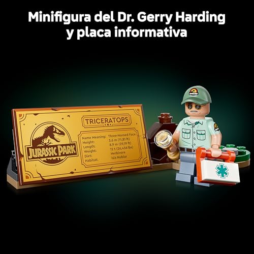 Miniatura 5 de LEGO Jurassic World Fósiles de Dinosaurio: Triceratops - Kit de Maquetas para Adultos con Minifigura de Dr. Gerry Harding - Decoración para la Estantería - Regalo Fans de Parque Jurásico - 77985