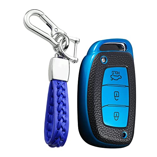 Protection clé Hyundai Tucson Kona antichoc en TPU bleu texture cuir