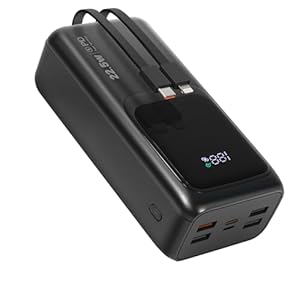 Outdoor Camping großer Kapazität PowerBank 60000mAh - 22.5W/PD20W Schnellladung, Integrierte Kabel & LED Notleuchte, 7-Geräte Simultan Aufladen für Camper, Wandern für Smartphones, Tablets usw.