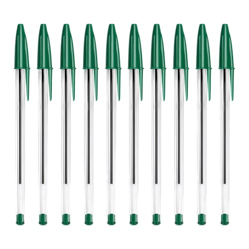 Lumive Pack of 10 Green Ballpoint Pens Smooth Medium 1.0mm
