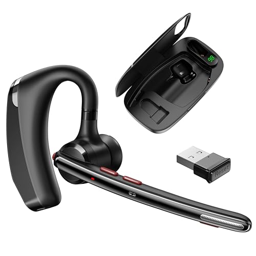 COMEXION Bluetooth Headset V5.3, Wireless Headset with Dual Noise-Canceling Mics, Portable Charging Case, 300H Standby Time, Hands Free Headphones for Computer/Cell Phones, Trucker/Home/Office/Work