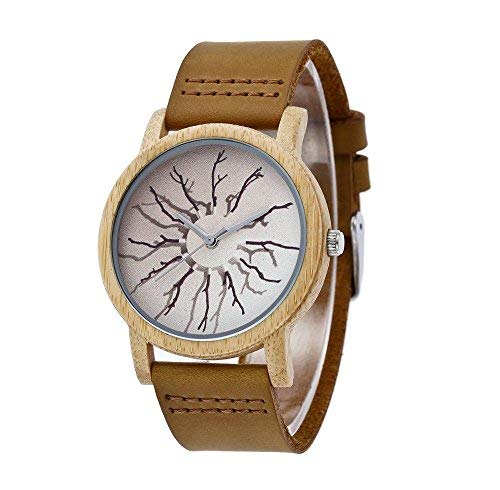Montre Femme en Bois de Bambou avec Bracelet Cuir véritable Mouvement à Quartz Japonais (Marron 8)