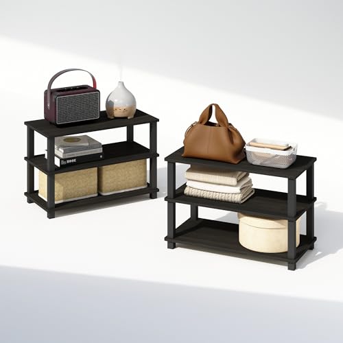 Image of Furinno Turn-S-Tube Storage Shelves Set of 2, 3-Tier Stackable Standing Shelf, Open Corner Shelf, for Organization and Storage, Living Room, Garage, Home Office, Espresso