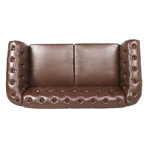 Image of LEVNARY Leather Sofa, Chesterfield Tufted Upholstered 2 Seater Couch, Modern Loveseat Couch Classic Furniture for Living Room Bedroom (Dark Brown)