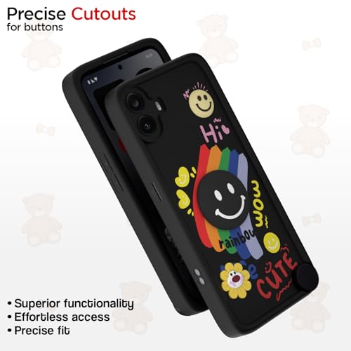 Image of Pikkme Back Cover for CMF by Nothing Phone 1 | Soft Silicone| Cute Rainbow Smile & 3D Cartoon Flower Design | Shockproof Raised Camera Protection Bumper Case (Black)