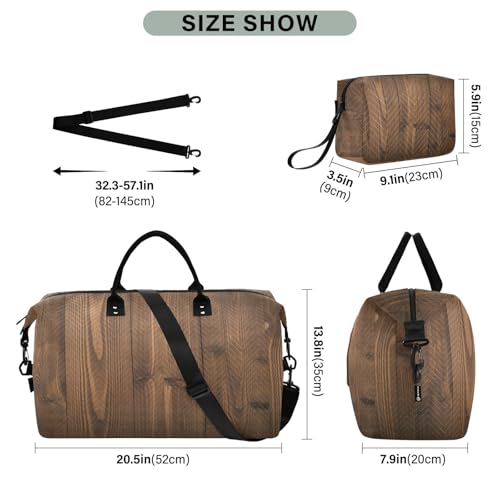 ​​Large Foldable Travel Duffel Bag, Waterproof Gym Bag for Men & Women, Carry-On Luggage Weekender Overnight Bag, Brown Wooden Texture3