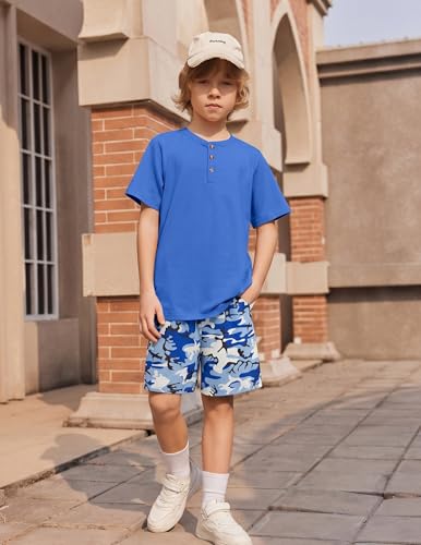 Image of Arshiner Boy's Textured Button Up Shirt and Shorts Set 2 Piece Summer Beach Outfit for 5~12 Years Kids