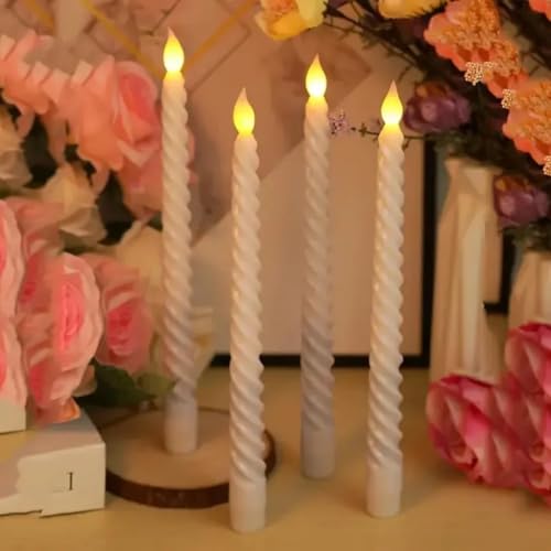 Image of SATYAM KRAFT 24 Pcs LED Flameless Taper Candles | Romantic Love Gift for Him /Her | Candle Light for Couple Decor, Home Decor, Candlelight Dinner, Bedroom, Janmashtami, Ganesh Chaturthi