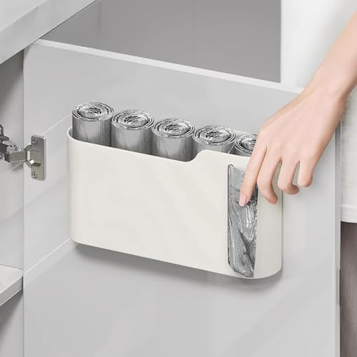 Image of Leawall Punch-Free Wall-Mounted Garbage Bag Storage Box - Plastic Kitchen and Household Drawable Trash Bag Dispenser,No-Drill Install Organizer for Kitchen,Bathroom and Office (1 Pc Holder)