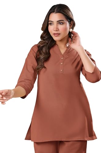 Image of Janasya Women's Light Blue Linen Cotton Solid A-line Top