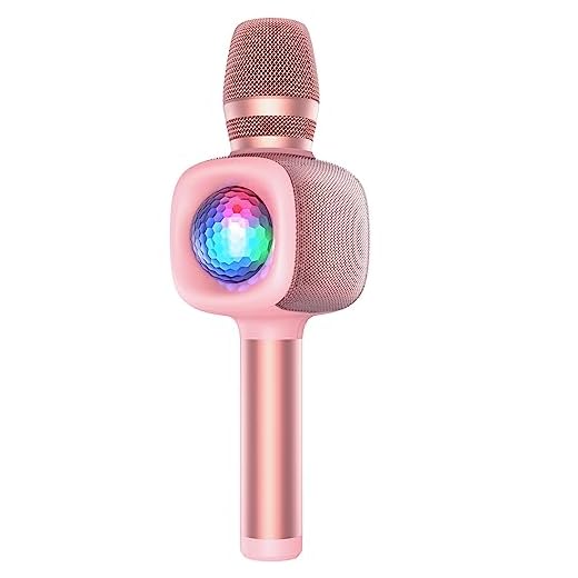 bopmen Microphone sans Fil Karaoké, Microphone Bluetooth Karaoké pour Enfants et Adultes, Micro karaoké Portable 4 en 1 avec Boule Disco LED pour fête KTV à la Maison/fête d'anniversaire（Or Rose）