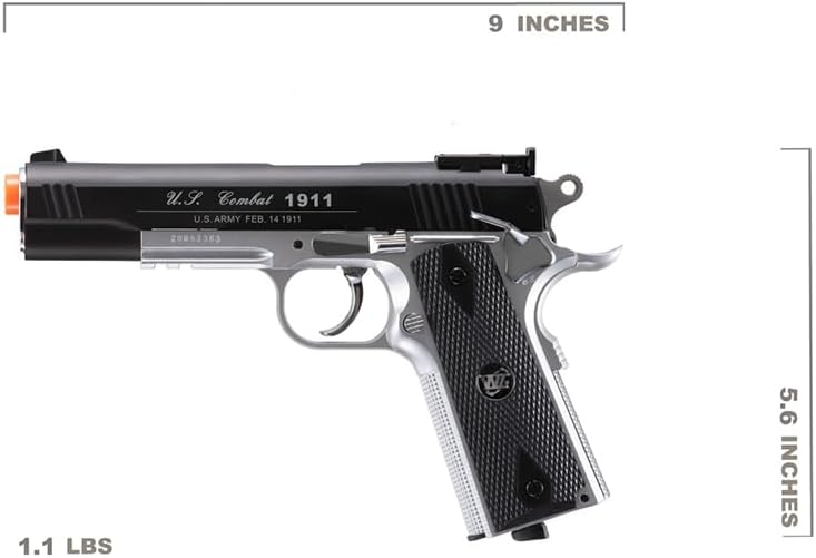 Miniatura 4 de Pistola de mano WG Airsoft Full Metal M 1911 Gas CO2 de 500 fps con BB de 0.236 in (pistola Airsoft)