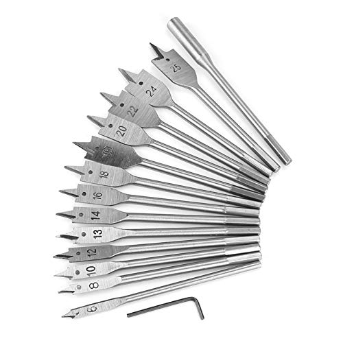 15pcs de Acero Al Carbono, Herramientas y Mejoras para el Hogar Hex Espada de Vástago de Taladro Plano Juego de Madera 6 25 Mm Pulido a Prueba de óxido Puntiagudo de Perforación de Perforación 6‑25