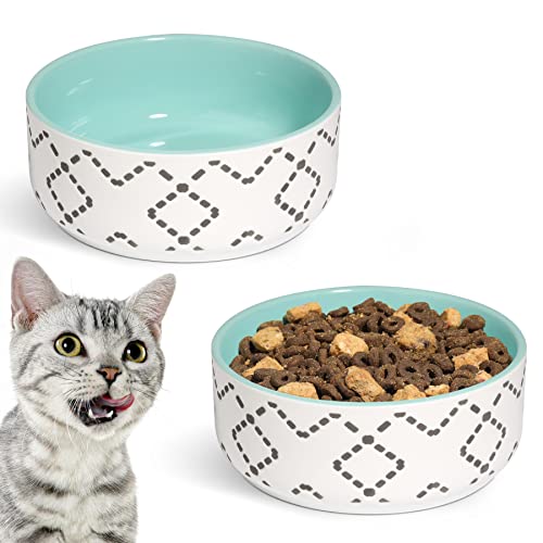 Msbc Ceramic Cat Bowls(13Oz/390Ml), Cute Cat Food And Water Feeder Set, Dog Cat Basic Bowl, Small Pet Feeding Dishes For Cat, Kitten, Small Dog, Whisker Stress Free, Dishwasher Safe, Set Of 2, Blue #TOP19