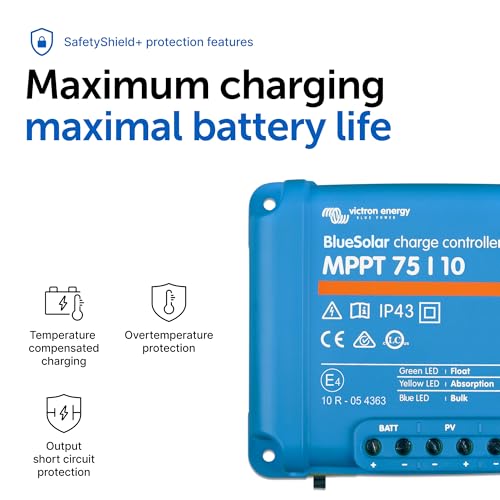 Victron Energy BlueSolar MPPT Solar Charge Controller - MPPT Charge Controller for Solar Panels - 100V 50 amp 12/24-Volt