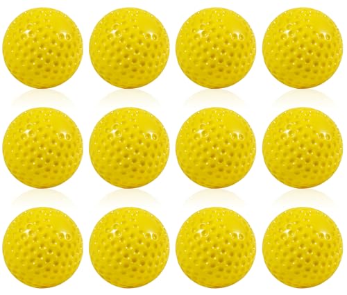 JIA HONG 12 Pack Yellow Dimpled Practice Baseballs - 9-Inch Pitching Machine Balls for Baseball Training, Hitting & Fielding Practice, Hand-Eye Coordination Development (Yellow)