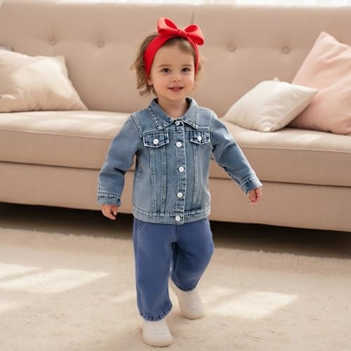 MAYUMMPY Toddler Girl Jean Jacket Long Sleeve Lapel Button Down Denim Coat Back Letter Star Print Warm Clothes4