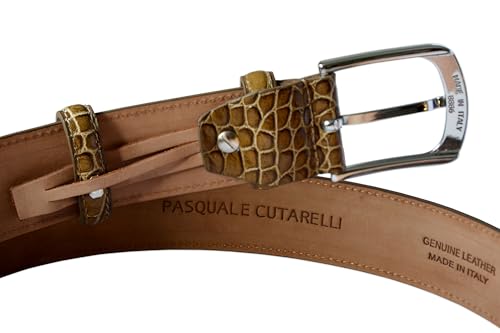 Image of Men's Italian Crocodile Embossed Leather Belt | Genuine Italian leather. Refined crocodile embossed texture. 35mm (1.38 inch) dress width. Handmade in Italy. Gift boxed.