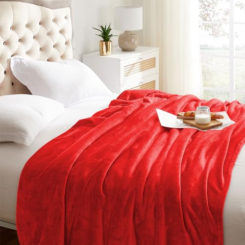 KMUSET Super Soft Throw Blanket Premium Silky Flannel Fleece Twin Red Microfiber Lightweight Blanket All Season Use