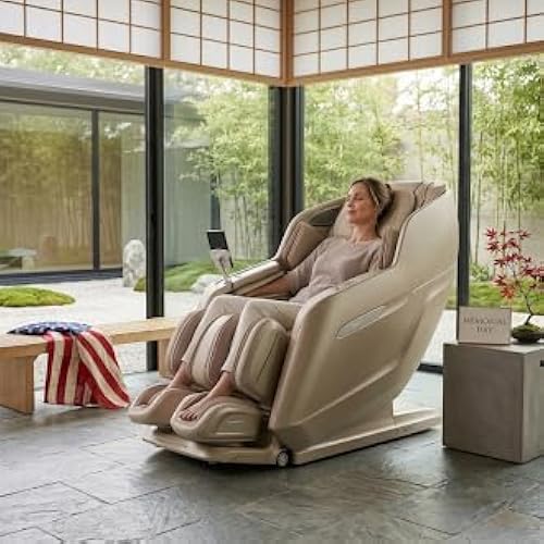 Osaki 4D Achilles l 360 Rotating Footrest l Full Body Massage Chair l Zero Gravity l 360 Kenading Calfrest l Lumbar Heating l Touchscreen Controller l Auto Body Scan l Bluetooth Speaker (Taupe)