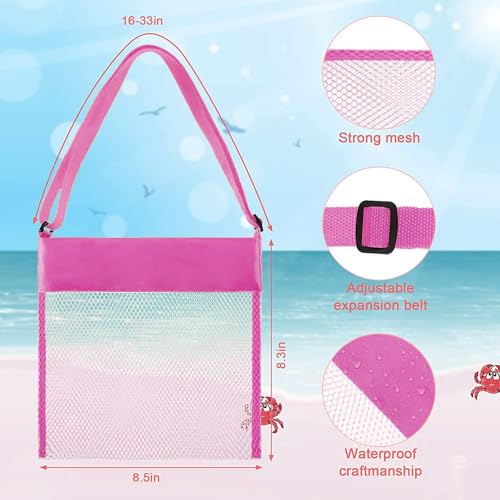 Mesh Beach Bags Portable, Foldable Sea Shell Bag with Adjustable Carrying Straps and Versatile Toy Storage, Green.3
