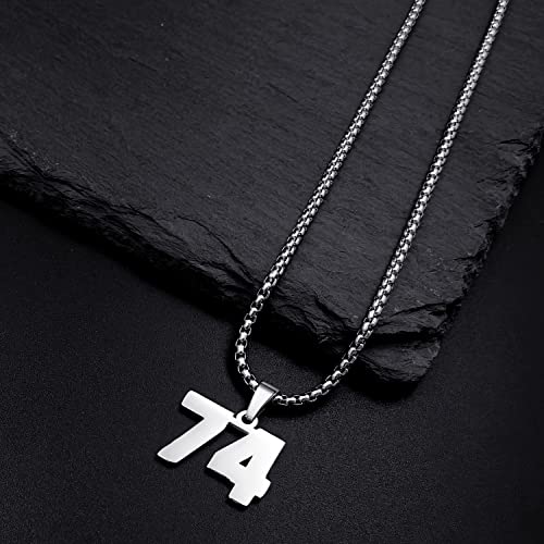 MUERDOU Number Necklace for Athletes Number Chain Stainless Steel Jersey Pendant Personalized Sports Jewelry for Men Basketball Baseball Football 74 by MUERDOU - Used condition - Image 2