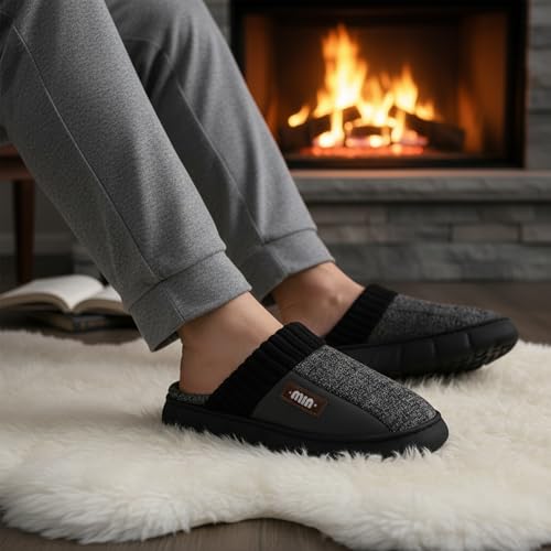 Image of VRITRAZ Men's Warm Fur Slippers | Soft Plush Indoor Shoes | Anti-Slip Cozy Memory Foam Footwear for Winter