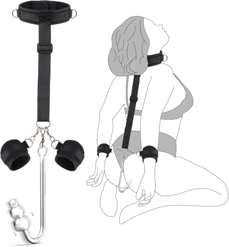 Vibrating Anal Hook BDSM Sex Bondage - Neck to Wrist Restraints Kit, Sex Toys for Couple Adjustable Behind Back Handcuffs Bondage Restraints Set, Bed SM Adult Sex Game Play, Sex Toys for Beginner