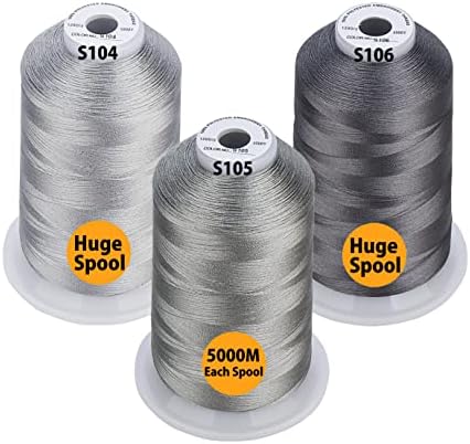Simthread - 33 Selections - Various Assorted Color Packs of Polyester Embroidery Machine Thread Huge Spool 5500Y for All Sewing Embroidery Machines - 3 Different Gray Colors